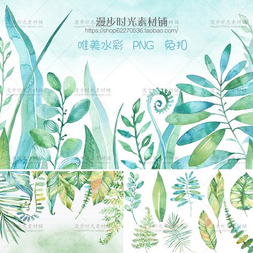 手绘绿色叶子热带植物龟背竹请柬海报卡片PSD+PNG店铺设计素材