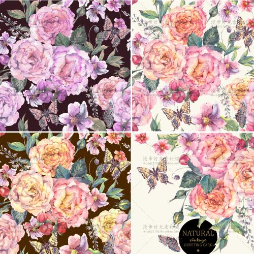 矢量手绘水彩玫瑰花请柬卡片AI EPS设计素材主题婚礼森系田园