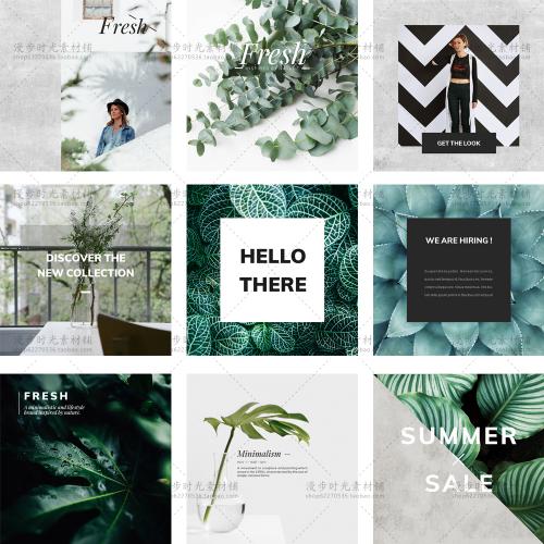 欧美英文植物文字排版社交网页微博客H5页面banner素材模版