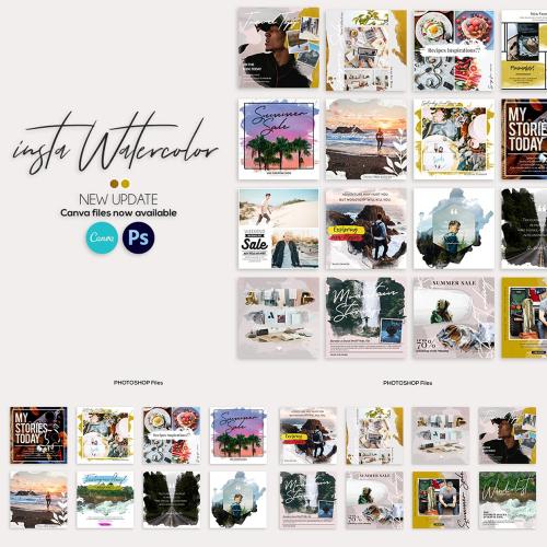 欧美社交媒体水彩模板文字排版H5页面引导页面PSD设计素材