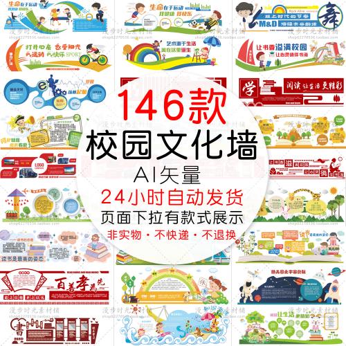 学校展板教育宣传幼儿园学习园地校园文化墙AI矢量设计素材
