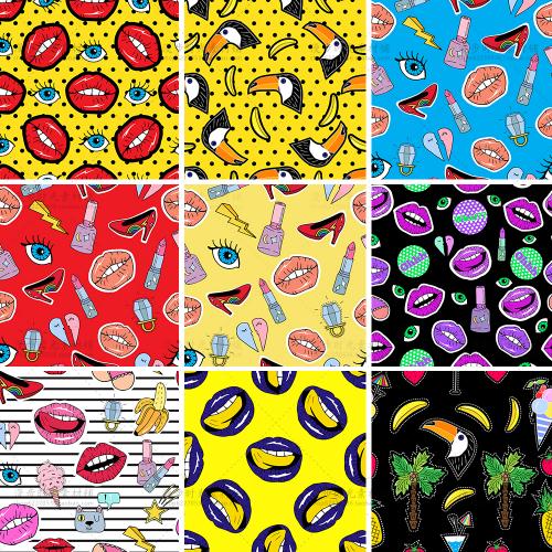 时尚嘴唇卡通个性底纹背景元素手账记事本件EPS矢量设计素材