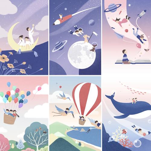 儿童梦想宇航员宇宙手绘手机壳壁纸插图插画PSD设计素材