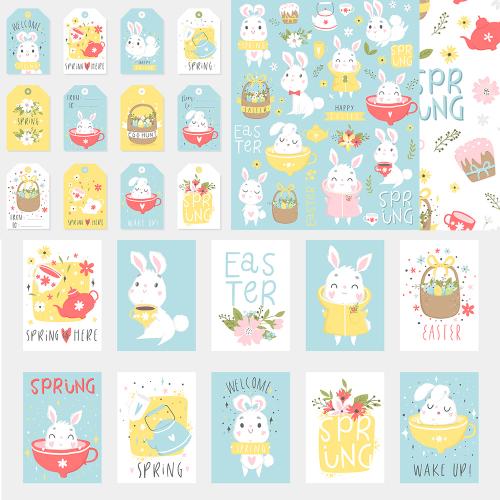 可爱卡通复活节小白兔子EPS矢量PNG图片LOGO卡片设计素材