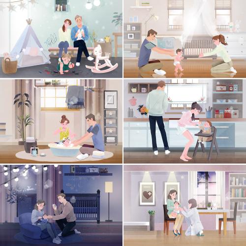 育儿母婴亲子活动插画一家三口插图海报模板PSD设计素材