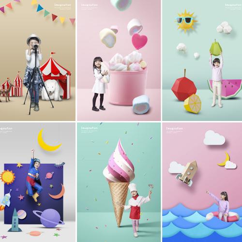 可爱儿童摄影楼相册活动海报灯箱广告宣传单设计PSD素材