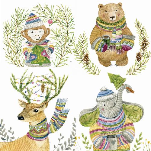 森系手绘可爱卡通动物猴子大象熊鹿EPS矢量装饰画心设计素材