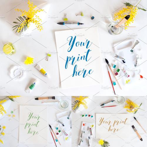 小清新ins风画画卡片写字邀请函场景JPG样机设计素材