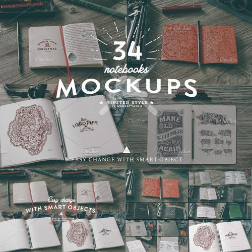 笔记本记事本样机草图笔记剪贴簿涂鸦绘画效果图PSD设计素材