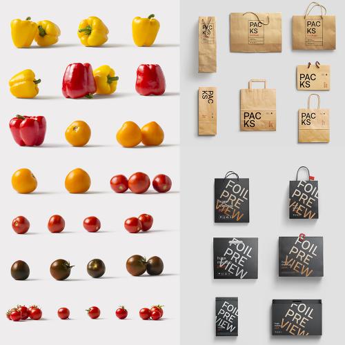 蔬菜水果样机模型包装盒罐头手提袋VI智能贴图PSD设计素材