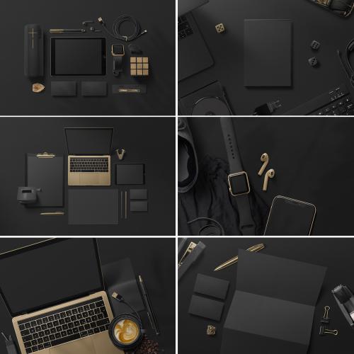 高端创意黑金色品牌手机电脑笔记本桌面样机PSD设计素材