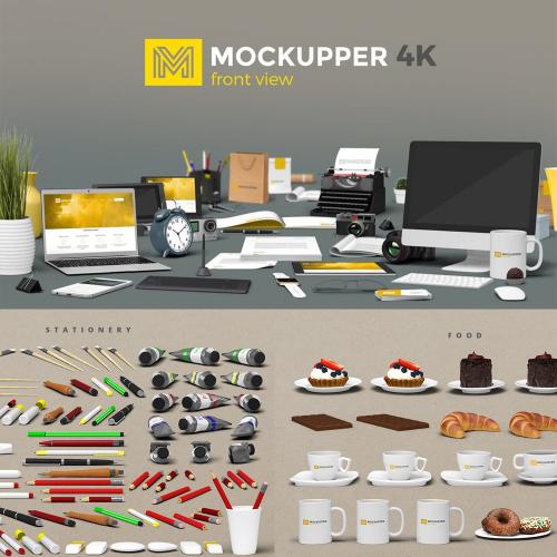 前视图办公场景元素VI样机展示模型PSD设计素材模板