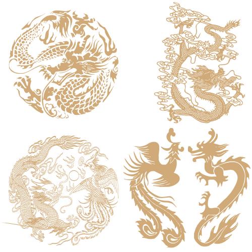 复古代中国龙凤喜庆祥纹理戏曲婚礼旗袍服装设计矢量AI素材