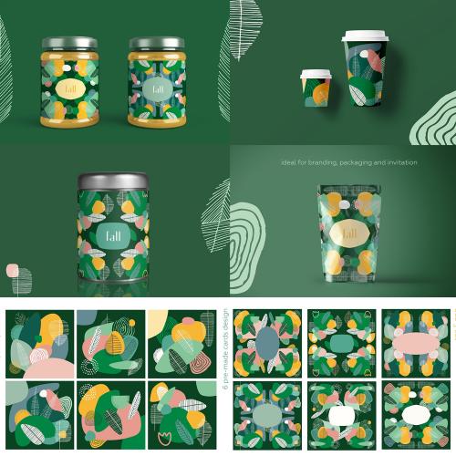 夏天绿色树叶抽象图案纹理背景装饰画芯包装AI矢量设计素材