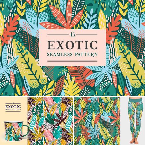 色彩鲜艳异域风情叶子印刷礼品包装图案AI矢量设计素材图片