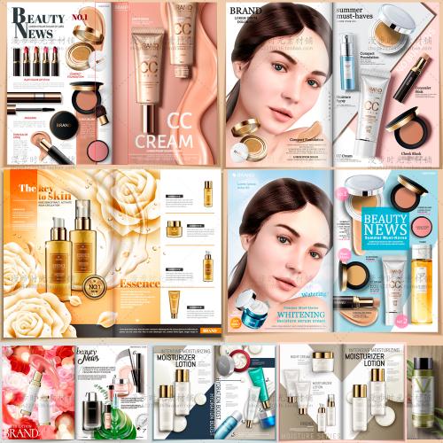 奢侈护肤品化妆品美容广告画册杂志内页封面AI矢量设计素材