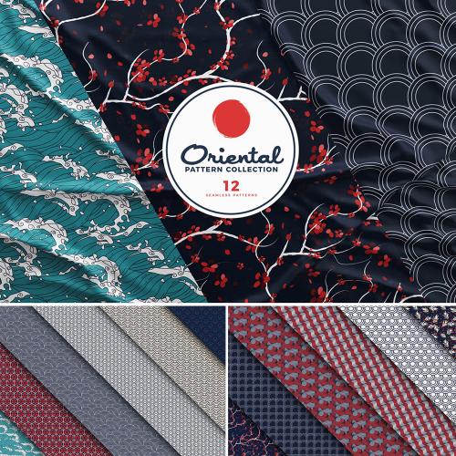 日本和风海浪波浪花纹底纹产品包装无缝图案背景AI矢量素材