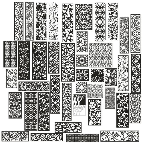 窗格雕花中式传统纹理花纹雕刻KTV玄关隔断矢量AI设计素材