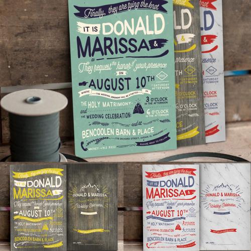 主题婚礼复古手绘木纹婚礼邀请函请柬卡片AI设计素材模板