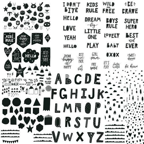 北欧可爱卡通动物英文字母儿童装饰墙贴纸矢量ai设计素材
