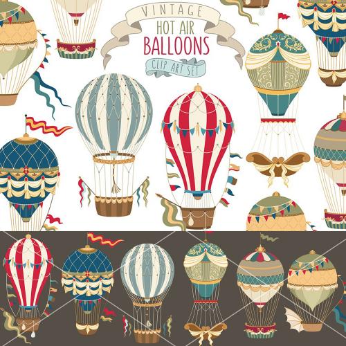 复古扁平化热气球旅行自由翱翔梦想宣传海报AI+PNG设计素材