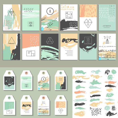 手绘水彩抽象海报背景礼品标签贺卡邀请函EPS矢量设计素材