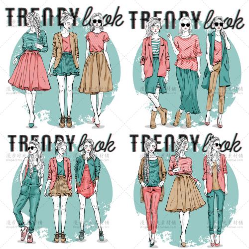 手绘模特女郎时装走秀EPS平面设计素材时尚服装店卖场AI海报