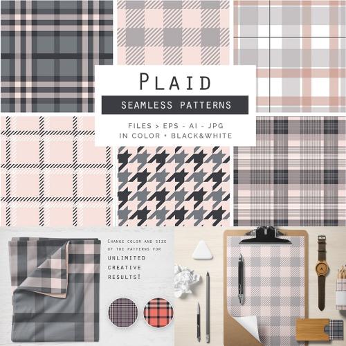 粉色灰色格子布料面料包装印刷无缝矢量图案AI设计素材图