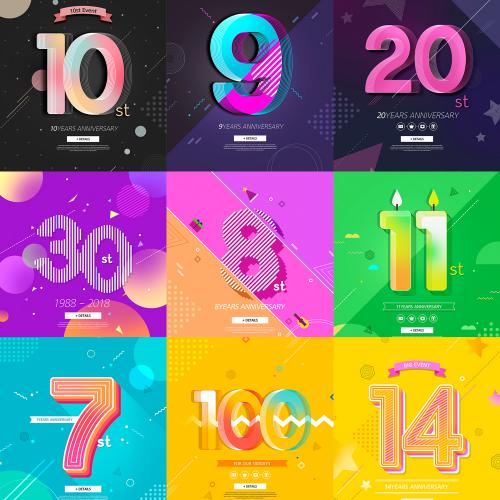 时尚潮流数字几何图形背景周年庆典月份海报PSD设计素材