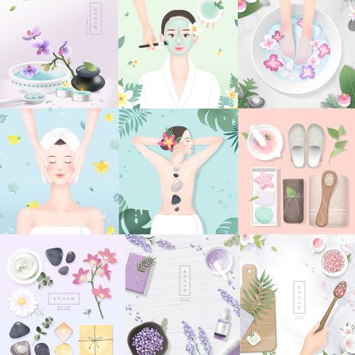 美容院美体护肤SPA医美插图插画唯美海报背景PSD设计素材图