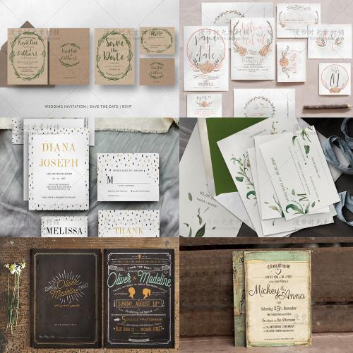 主题婚礼复古花环花朵婚礼邀请函请柬卡片PSD设计素材模板