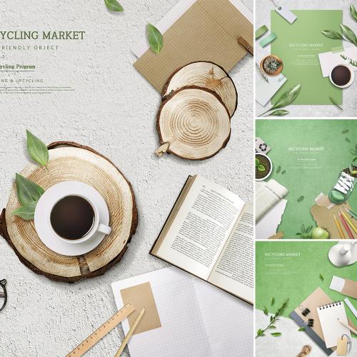 绿色环保桌面主题海报模板标签笔记纸PSD素材设计源文件