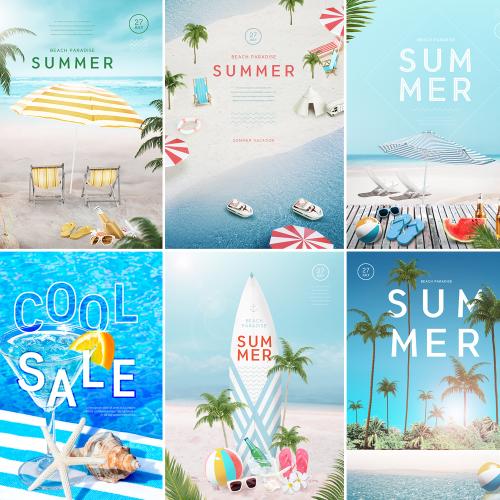 夏季海边沙滩三亚旅游旅行宣传海报活动设计PSD素材模板