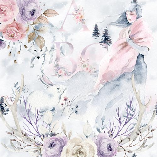 手绘水彩唯美意境花卉花环花体字母森系动物PNG图片PS设计素材