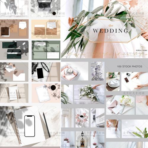 婚礼展示样机信封卡片鲜花配件模型邀请函PSD+PNG设计素材