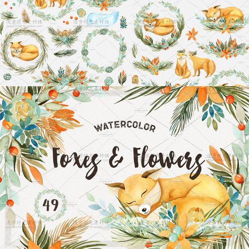 可爱卡通狐狸插画手绘水彩海报贺卡卡片手帐PNG免抠设计素材