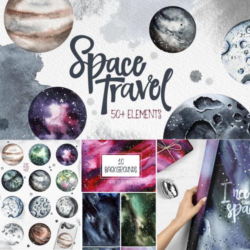 太空星空月球水彩背景印刷标便签礼品盒包装印刷PNG设计素材