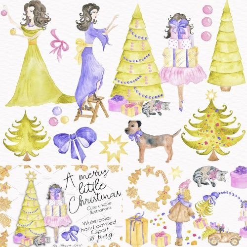 圣诞节快乐手绘水彩剪贴画邀请函贴纸贺卡PNG设计素材