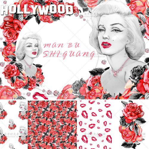 森系手绘水彩玫瑰梦露人物花朵请柬贺卡PSD+PNG免扣设计素材