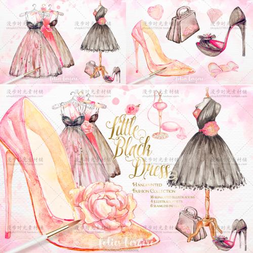 水彩PNG免抠PS设计素材灰姑娘公主连衣裙子舞会衣服水晶鞋