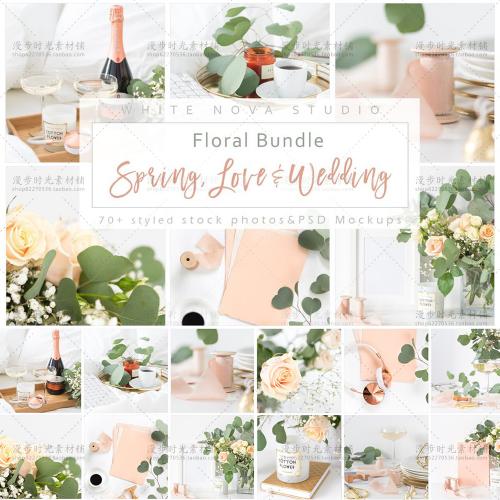 主题婚礼花卉背景贴图样机桌面玫瑰花朵花束JPG设计素材图