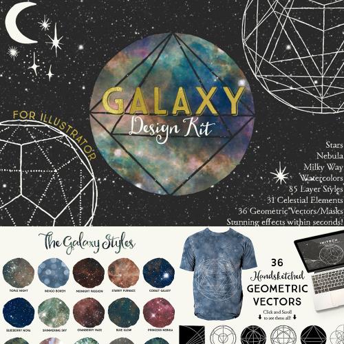 梦幻水彩星空夜空宇宙主题印刷T恤包装设计JPG图片设计素材