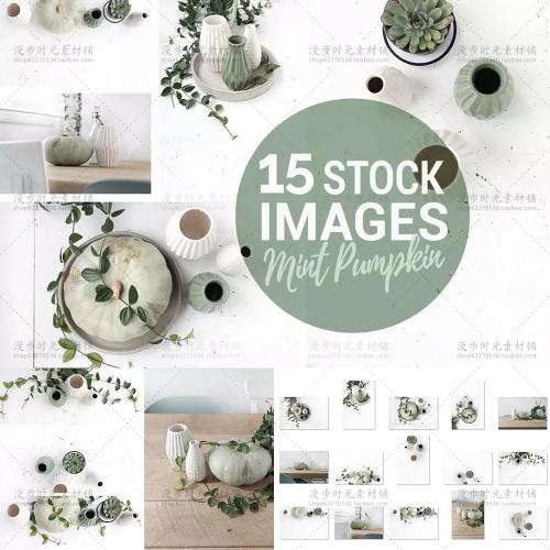 小清新ins风植物南瓜花瓶绿植办公场景样机卡片JPG设计素材