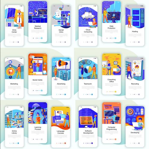 扁平化互联网业务启动页插画UI设计APP网页设计AI矢量素材