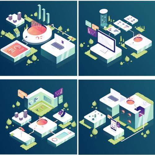 等距差2.5D区块链科技云计算大数据场景插画ui网页设计素材