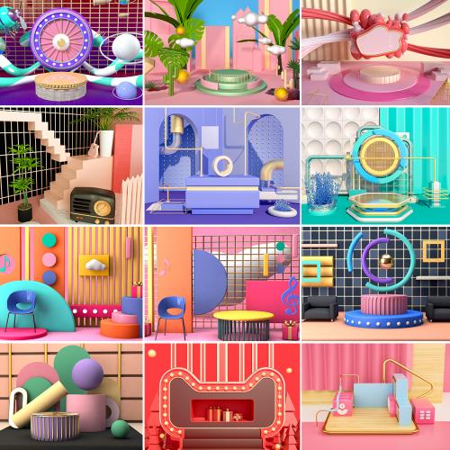 1.3电商促销C4D工程源文件模型库3D立体场景海报背景设计素材