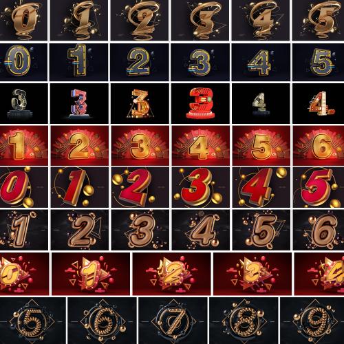 PSD格式设计素材C4D立体字3D金属质艺术字数字周年庆字体