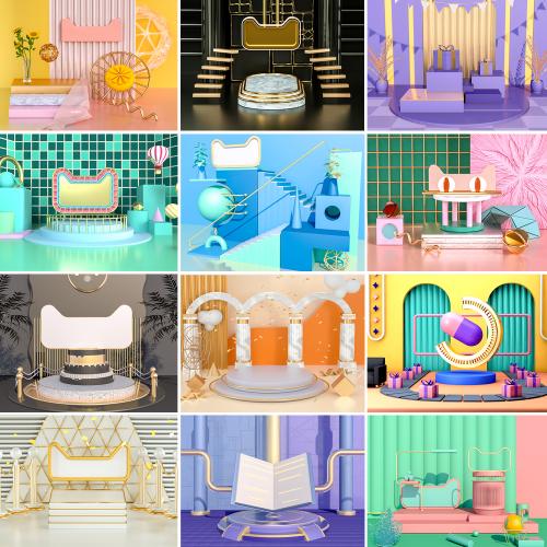 1.2电商促销C4D工程源文件模型库3D立体场景海报背景设计素材