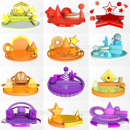 C4D工程源文件几何立体舞台装饰模型电商促销场景设计素材