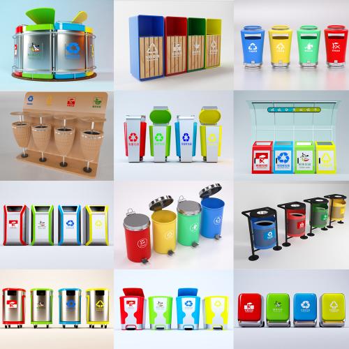 创意简约个性垃圾分类垃圾箱模型库C4D工程源文件设计素材